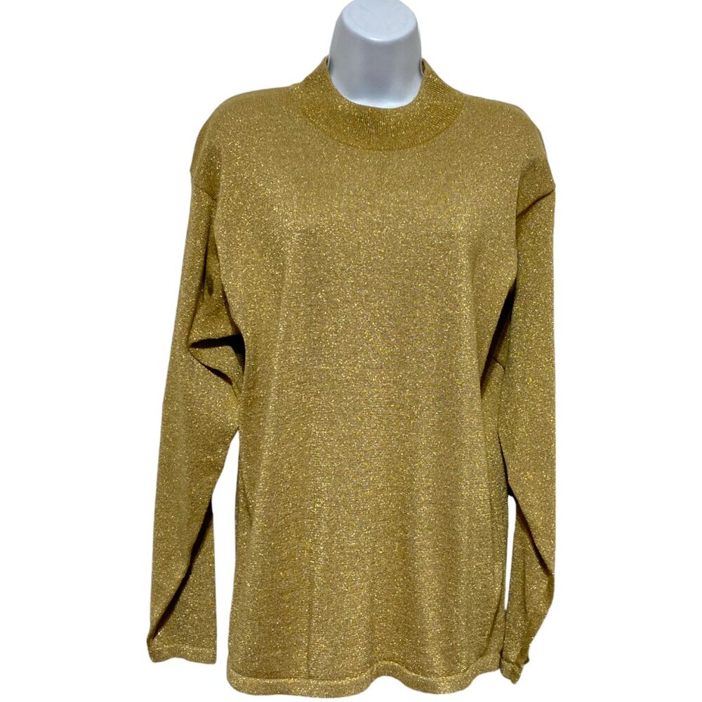 Women's Large Pullover Top Long Sleeve Beautiful Gold Sparkle Design By-VIVAT